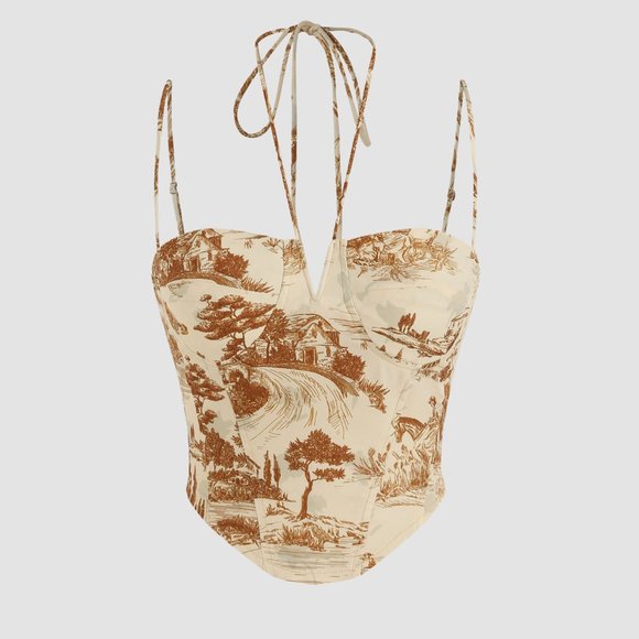 Vintage Printed Corset Crop Top - Picture 1 of 8